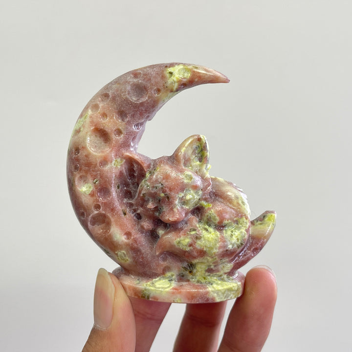 Natural Crystal Carving Moon Sleeping Fox