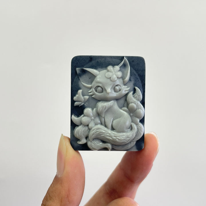 Unique,Natural TaiJi Stone Nine‑Tailed Fox With Butterfly