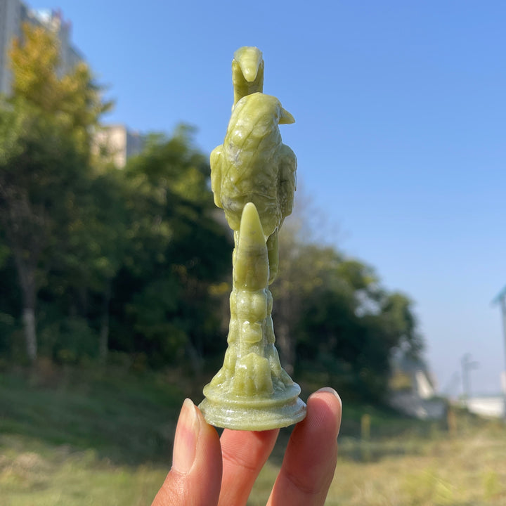 Natural Crystal Carving Serpentine Moon Raven