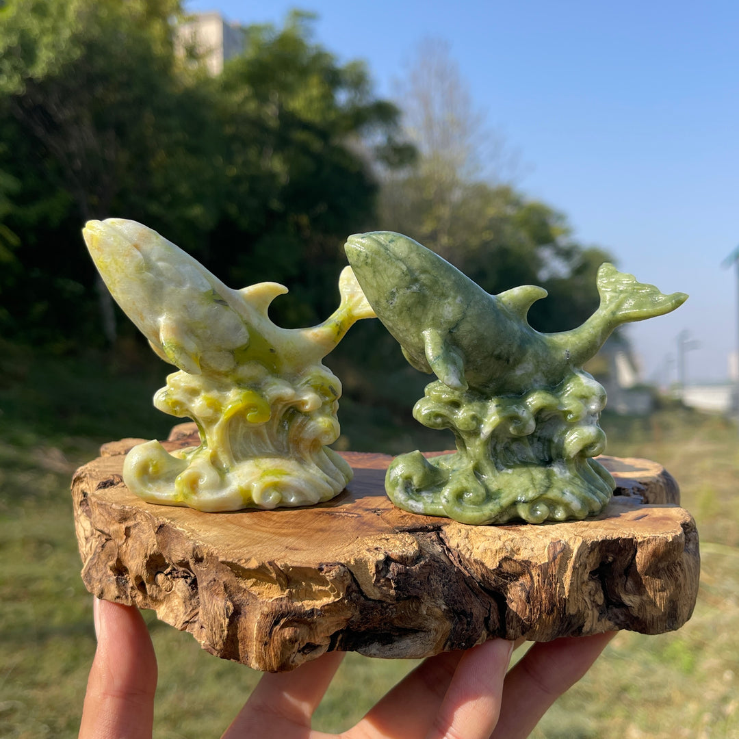 Natural Crystal Carving Serpentine Orca On Waves
