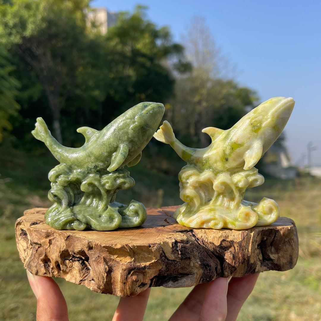 Natural Crystal Carving Serpentine Orca On Waves