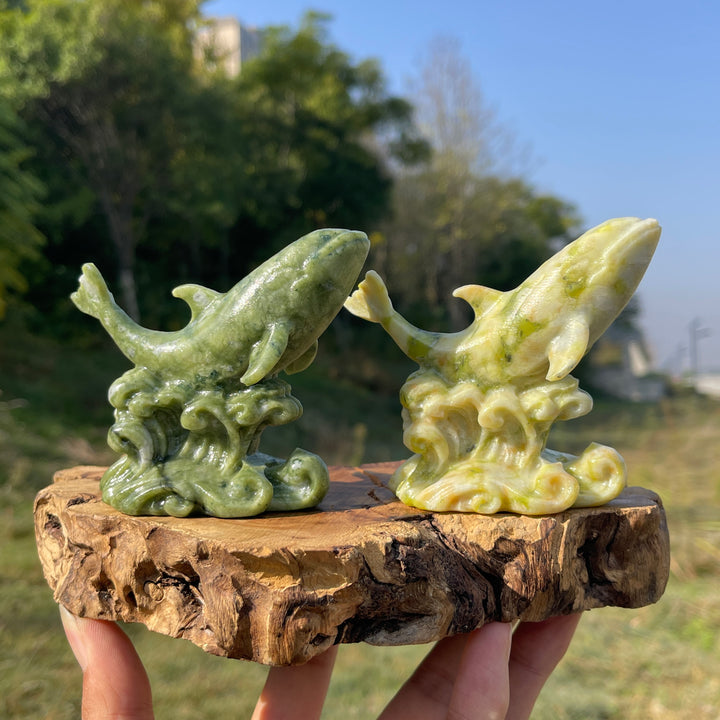 Natural Crystal Carving Serpentine Orca On Waves