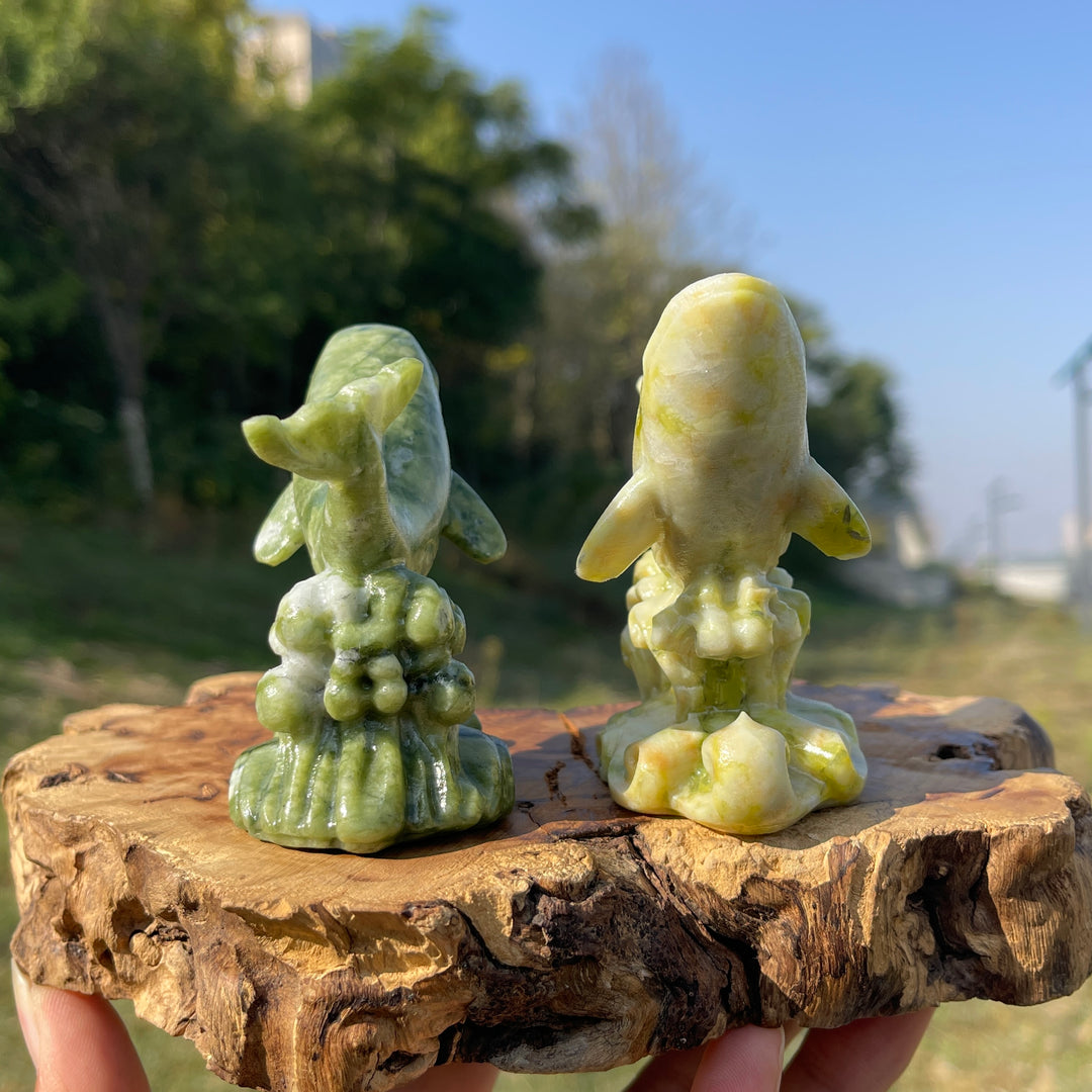 Natural Crystal Carving Serpentine Orca On Waves