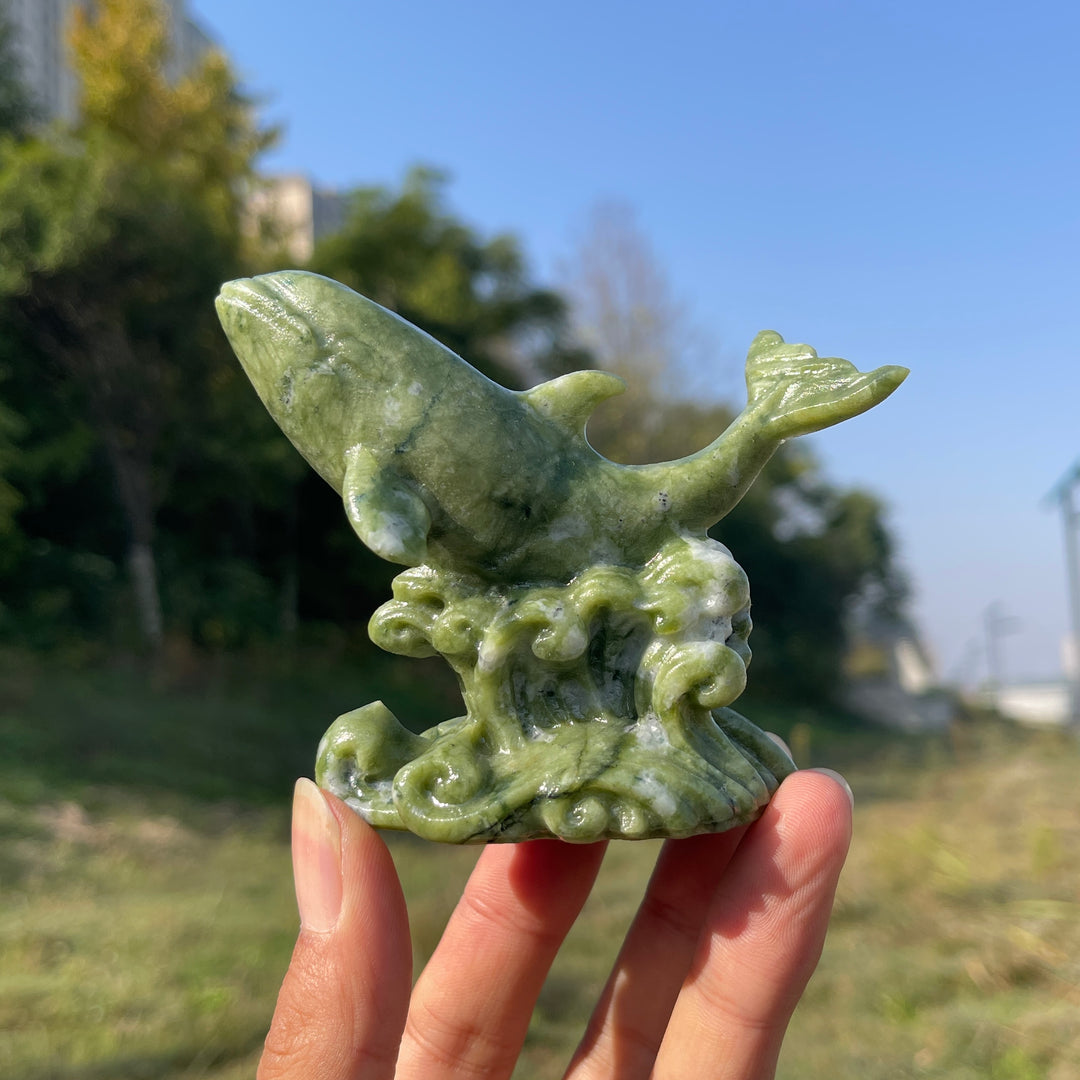 Natural Crystal Carving Serpentine Orca On Waves