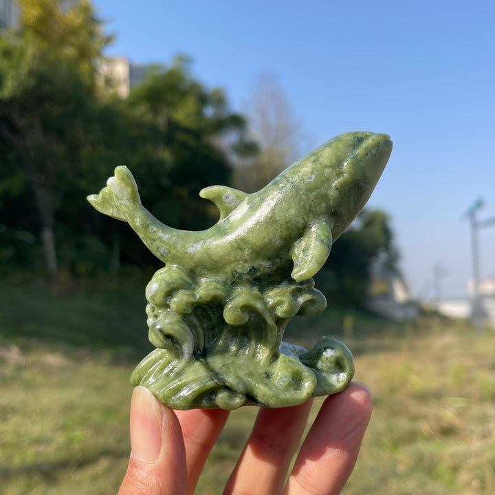 Natural Crystal Carving Serpentine Orca On Waves