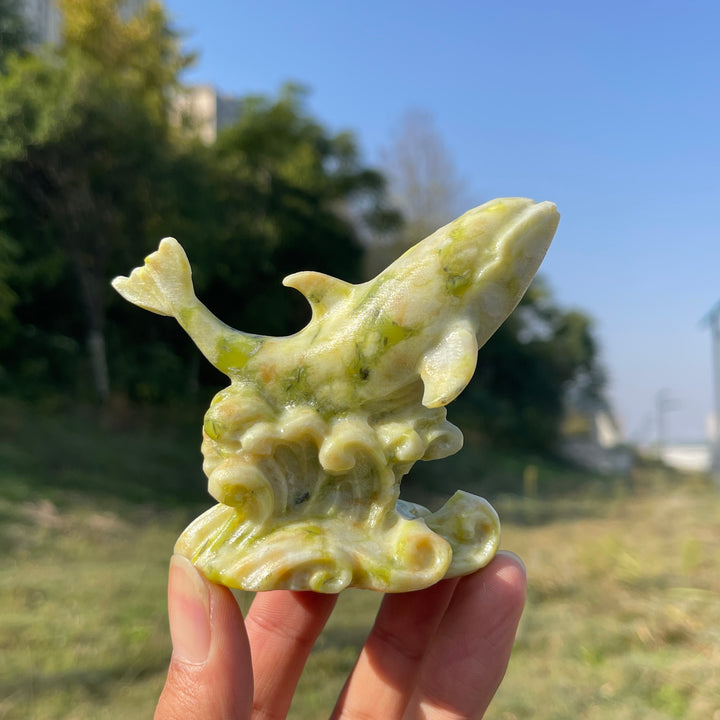 Natural Crystal Carving Serpentine Orca On Waves