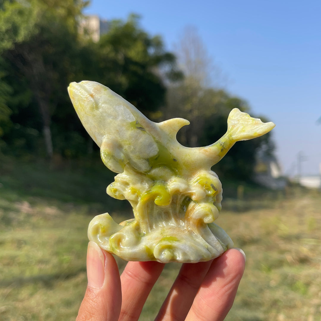 Natural Crystal Carving Serpentine Orca On Waves