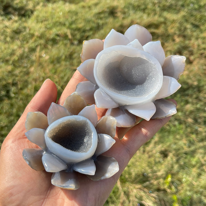 Unique,Natural Crystal Carving Agate Geode Lotus