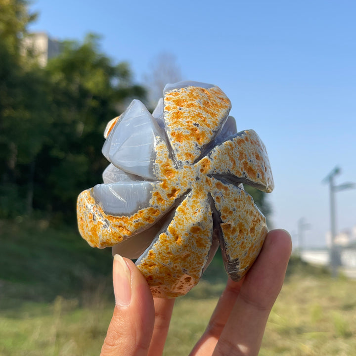 Unique,Natural Crystal Carving Agate Geode Lotus