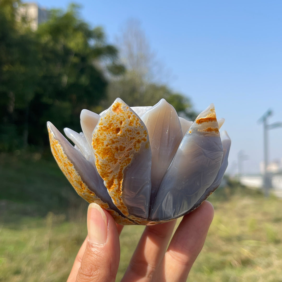 Unique,Natural Crystal Carving Agate Geode Lotus