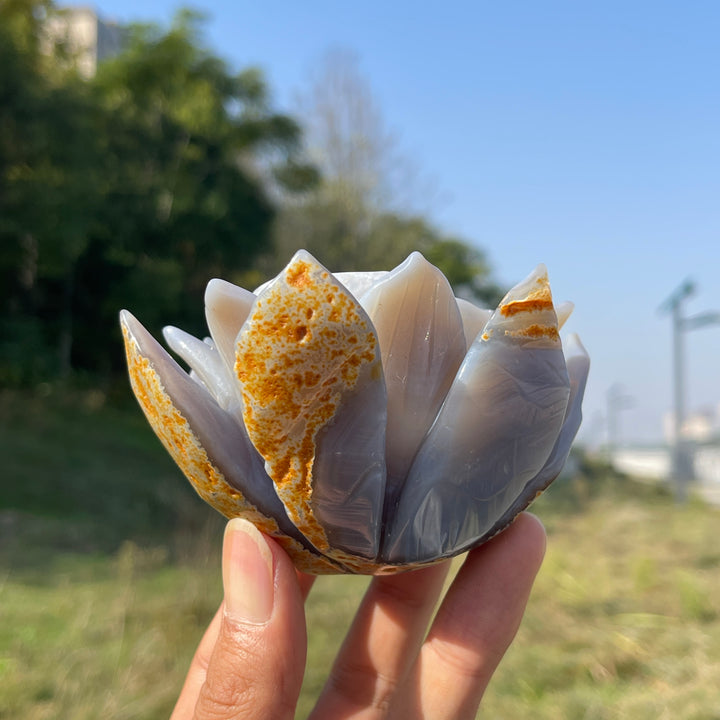 Unique,Natural Crystal Carving Agate Geode Lotus