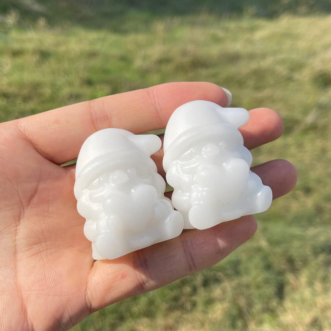 Natural Crystal Carving White Jade Santa Claus Holding Heart