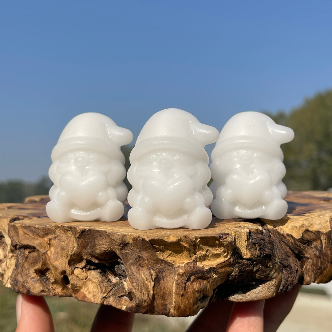 Natural Crystal Carving White Jade Santa Claus Holding Heart