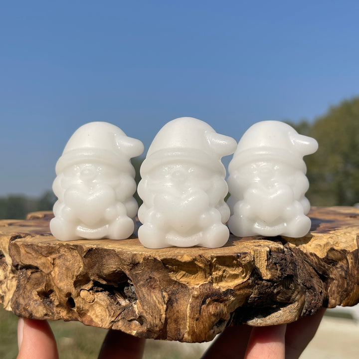 Natural Crystal Carving White Jade Santa Claus Holding Heart