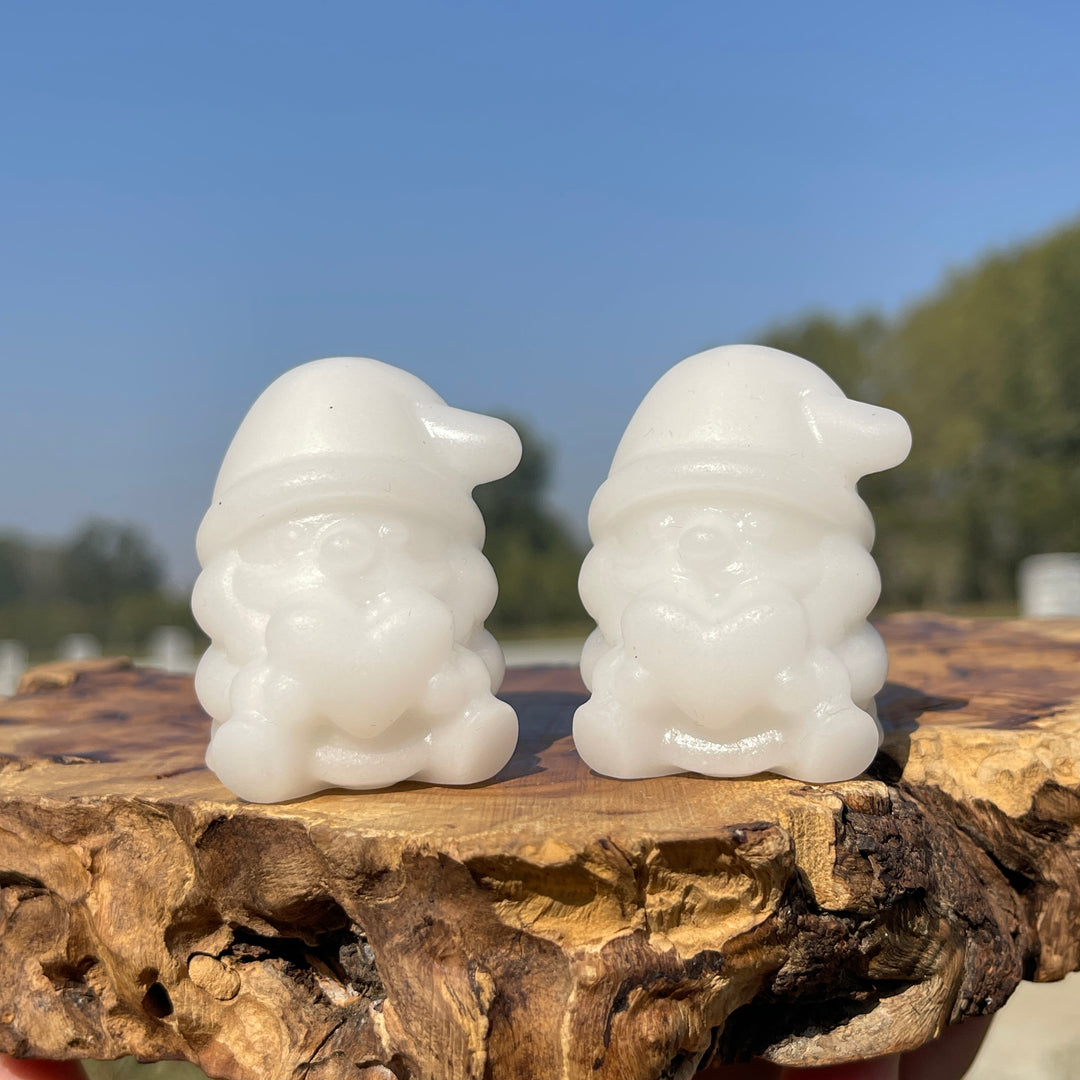 Natural Crystal Carving White Jade Santa Claus Holding Heart