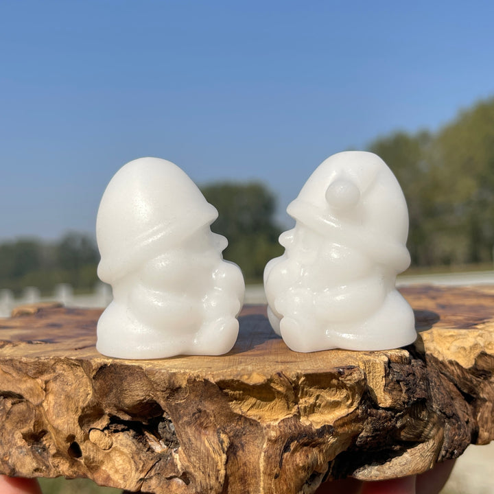 Natural Crystal Carving White Jade Santa Claus Holding Heart