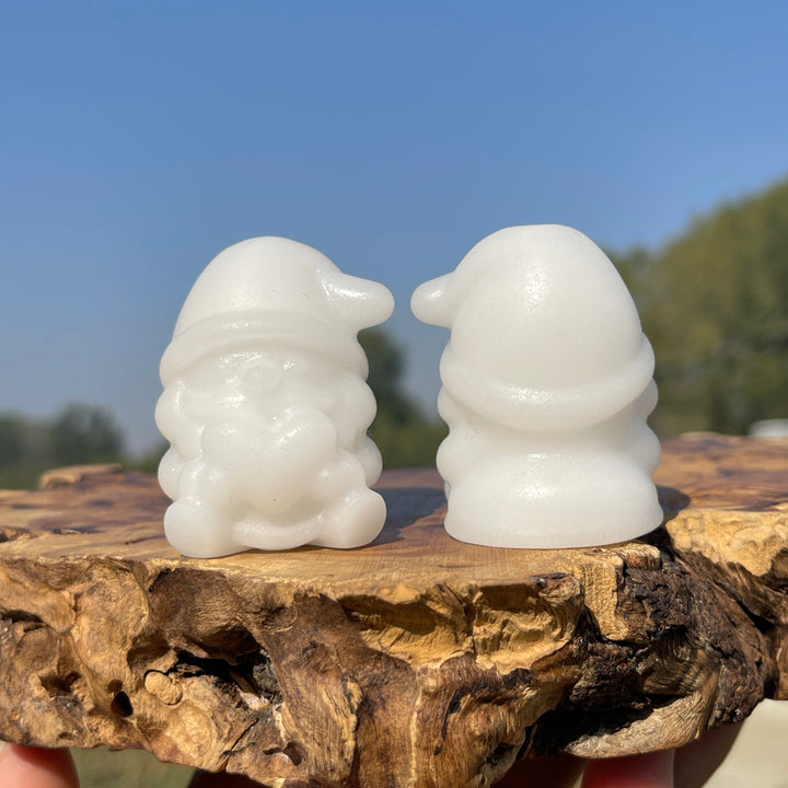 Natural Crystal Carving White Jade Santa Claus Holding Heart
