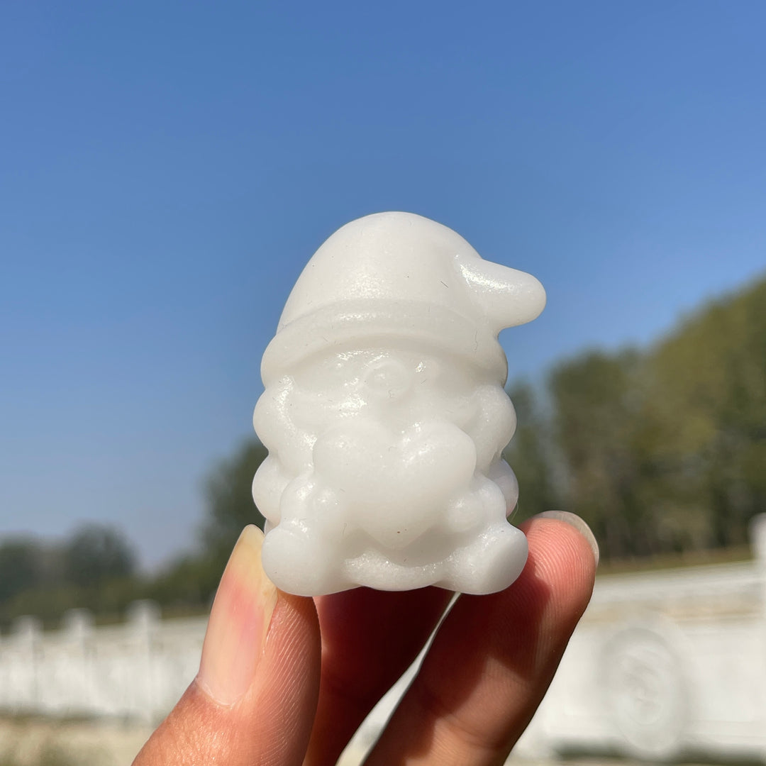 Natural Crystal Carving White Jade Santa Claus Holding Heart