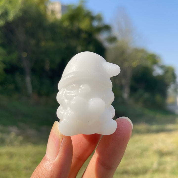 Natural Crystal Carving White Jade Santa Claus Holding Heart