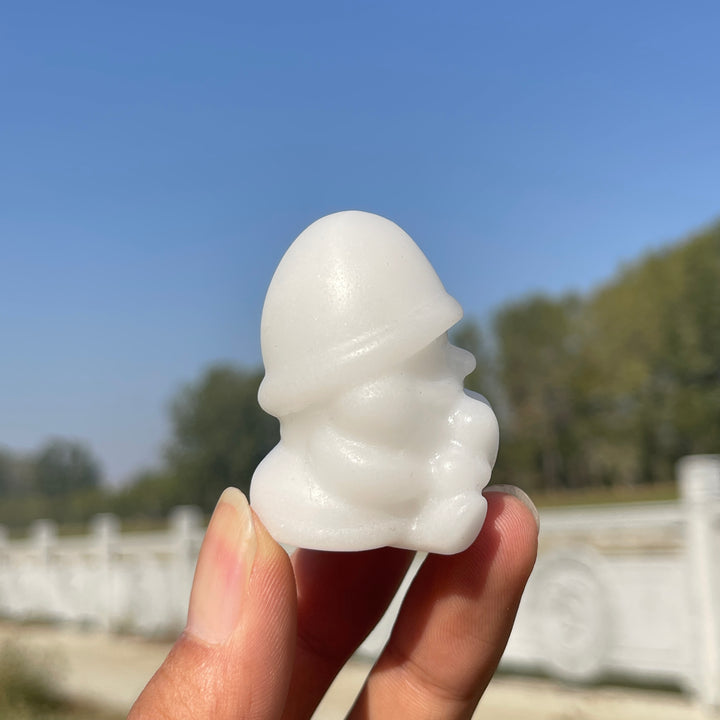 Natural Crystal Carving White Jade Santa Claus Holding Heart