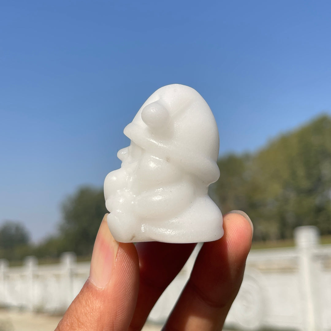 Natural Crystal Carving White Jade Santa Claus Holding Heart
