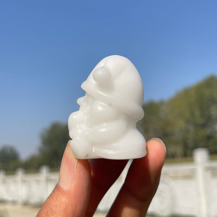 Natural Crystal Carving White Jade Santa Claus Holding Heart