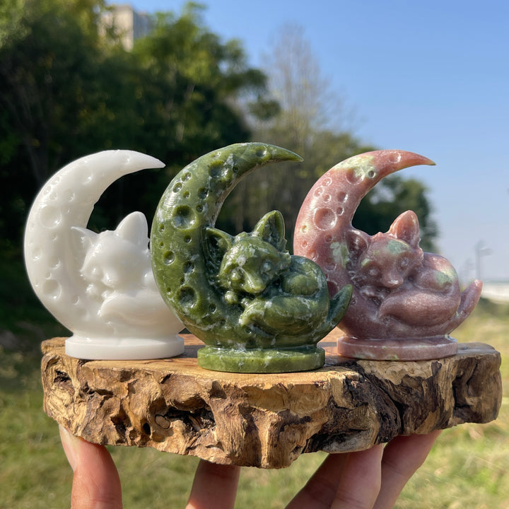 Natural Crystal Carving Moon Sleeping Fox