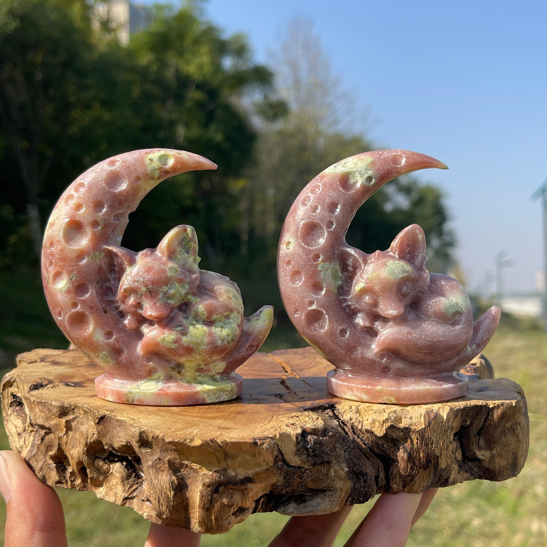 Natural Crystal Carving Moon Sleeping Fox