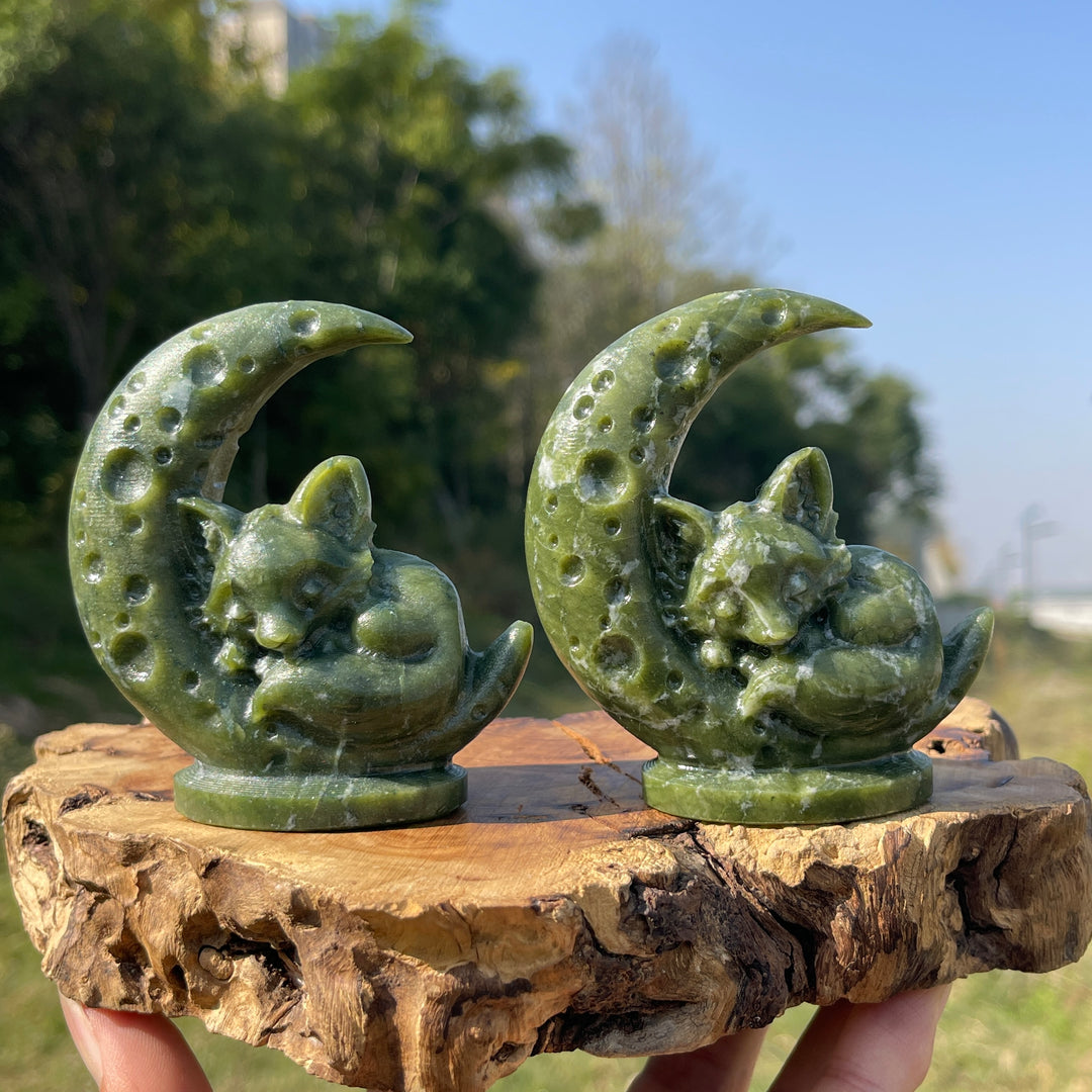 Natural Crystal Carving Moon Sleeping Fox