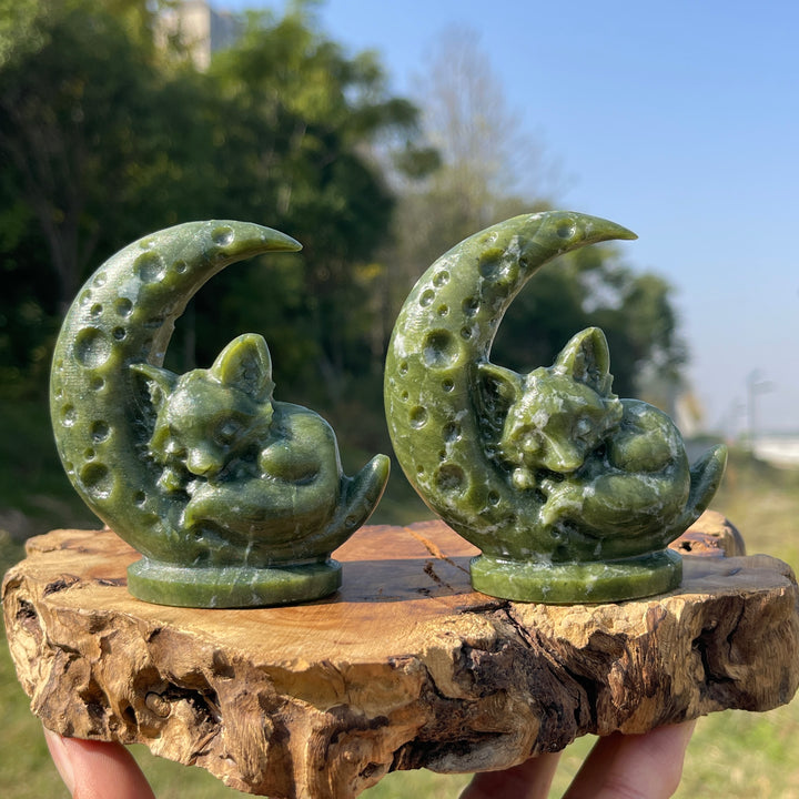 Natural Crystal Carving Moon Sleeping Fox