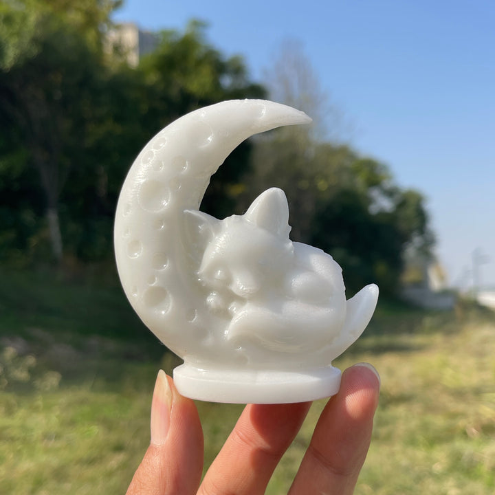 Natural Crystal Carving Moon Sleeping Fox