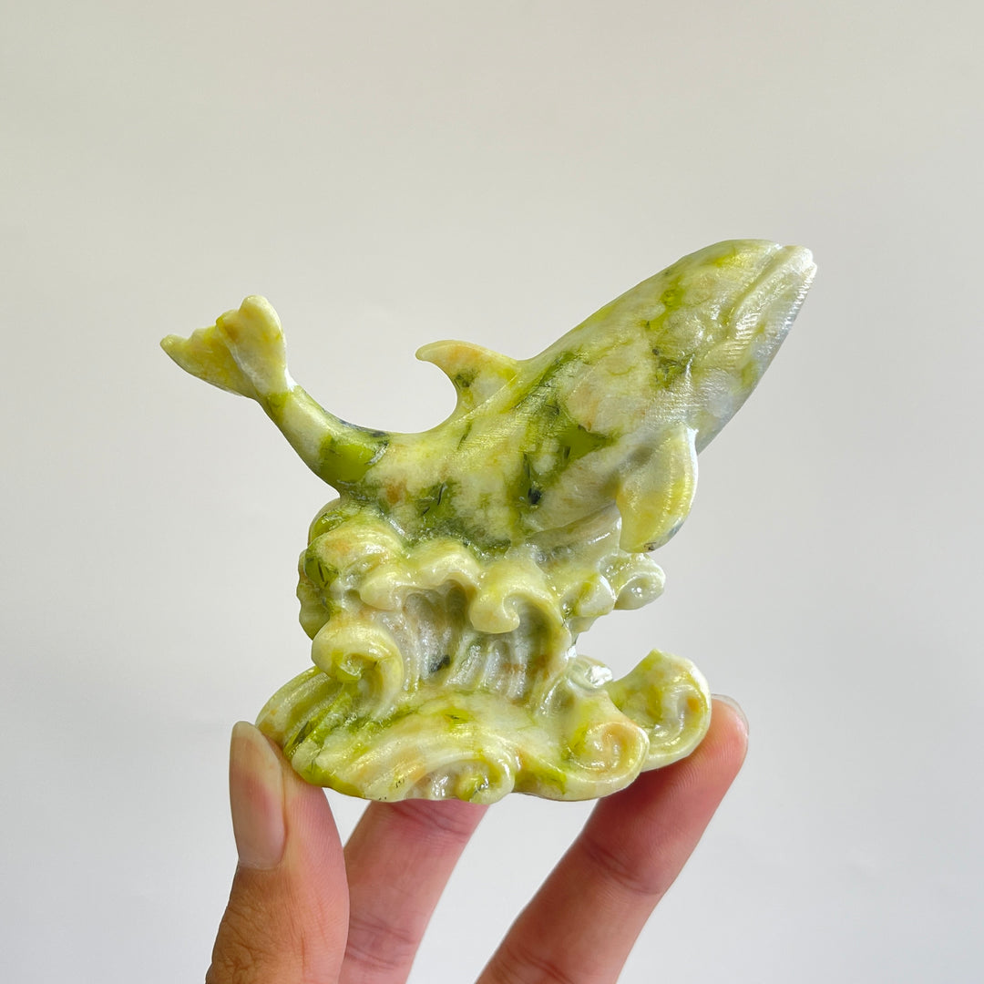 Natural Crystal Carving Serpentine Orca On Waves