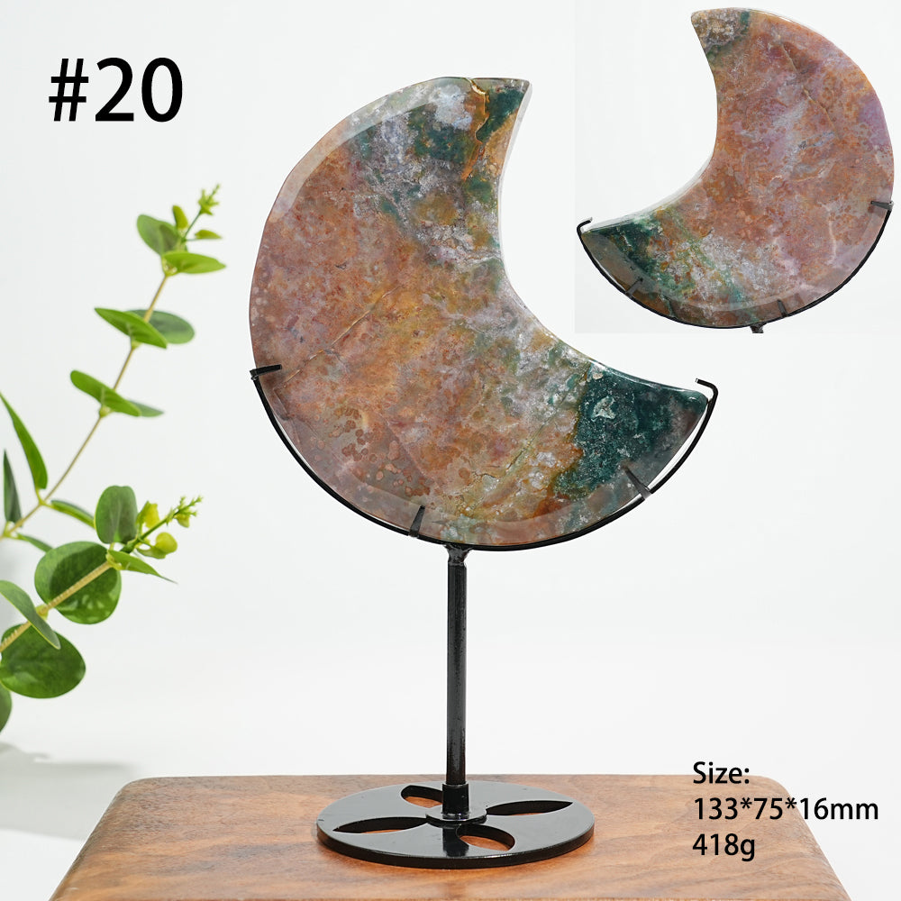 Unique,A Slightly Imperfect Natural Ocean Jasper Moon Carving