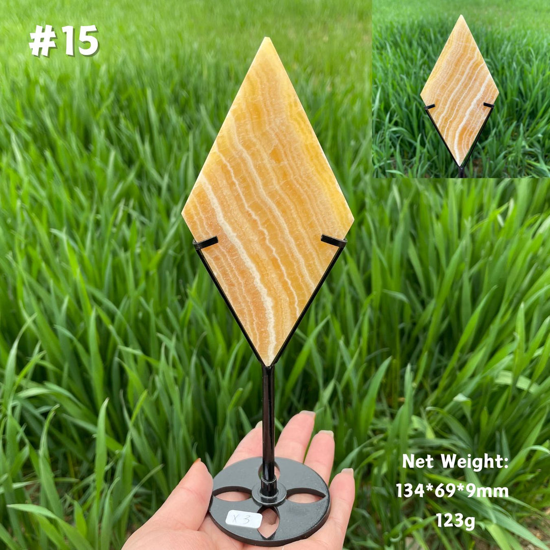 Unique,Natural Crystal Yellow Calcite Rhombus Slice
