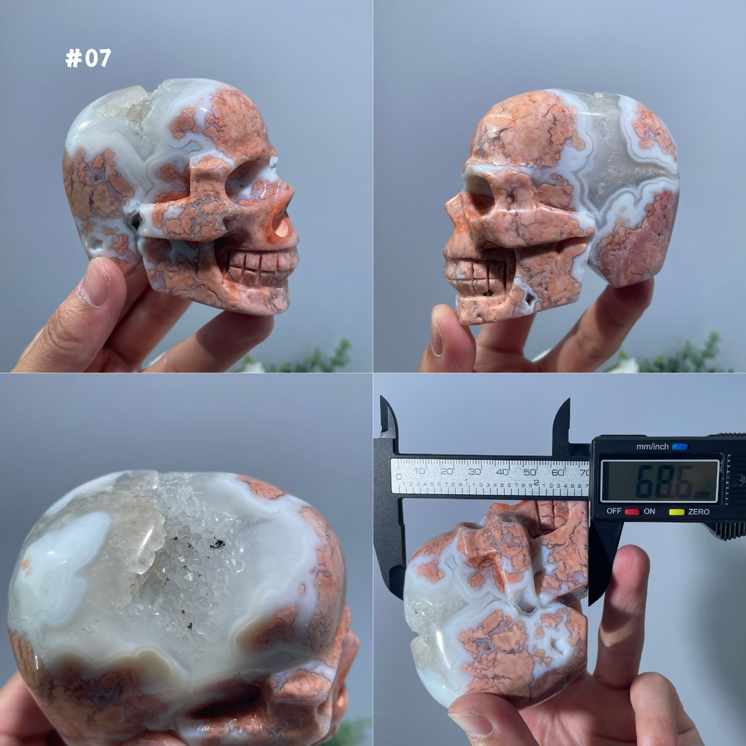 Unique, Pink Agate Skull
