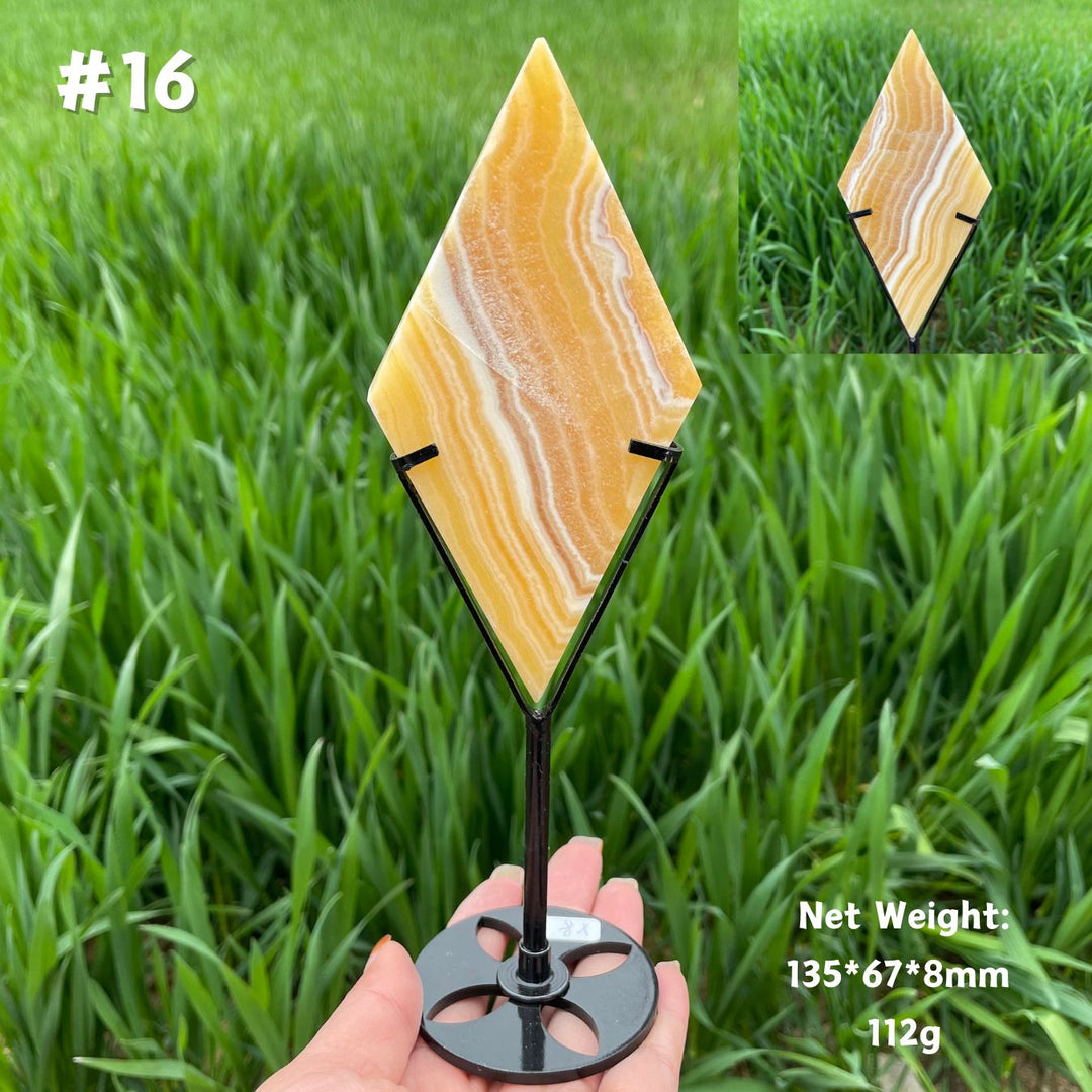 Unique,Natural Crystal Yellow Calcite Rhombus Slice
