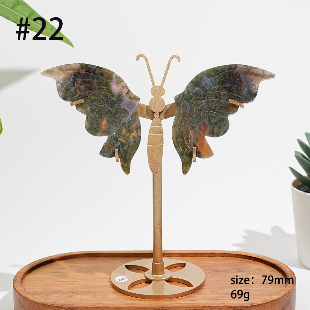 Unique,A Slightly Imperfect Natural Moss Agate Butterfly Wing Display