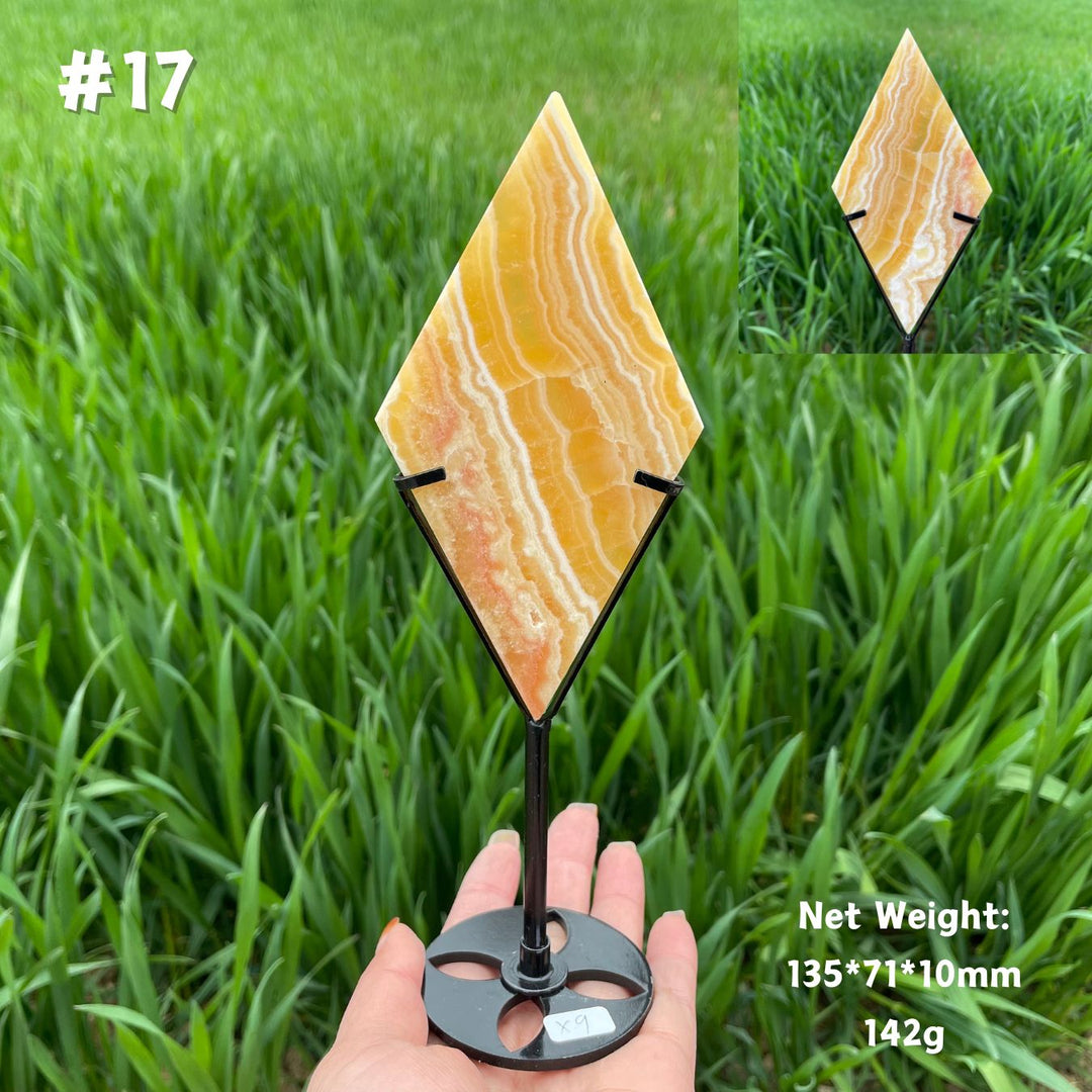 Unique,Natural Crystal Yellow Calcite Rhombus Slice