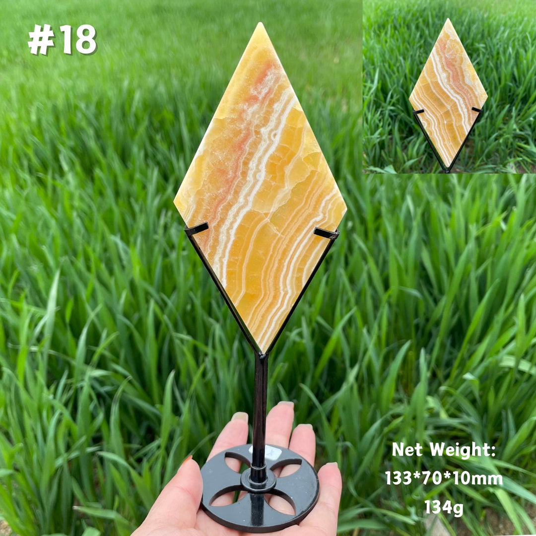 Unique,Natural Crystal Yellow Calcite Rhombus Slice