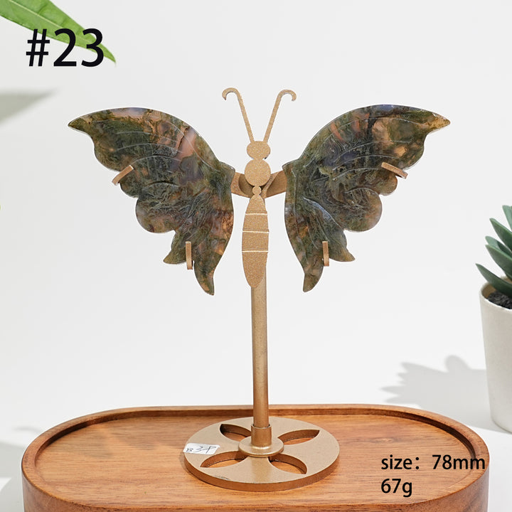 Unique,A Slightly Imperfect Natural Moss Agate Butterfly Wing Display