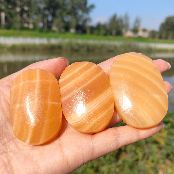Yellow Calcite Palm Stone