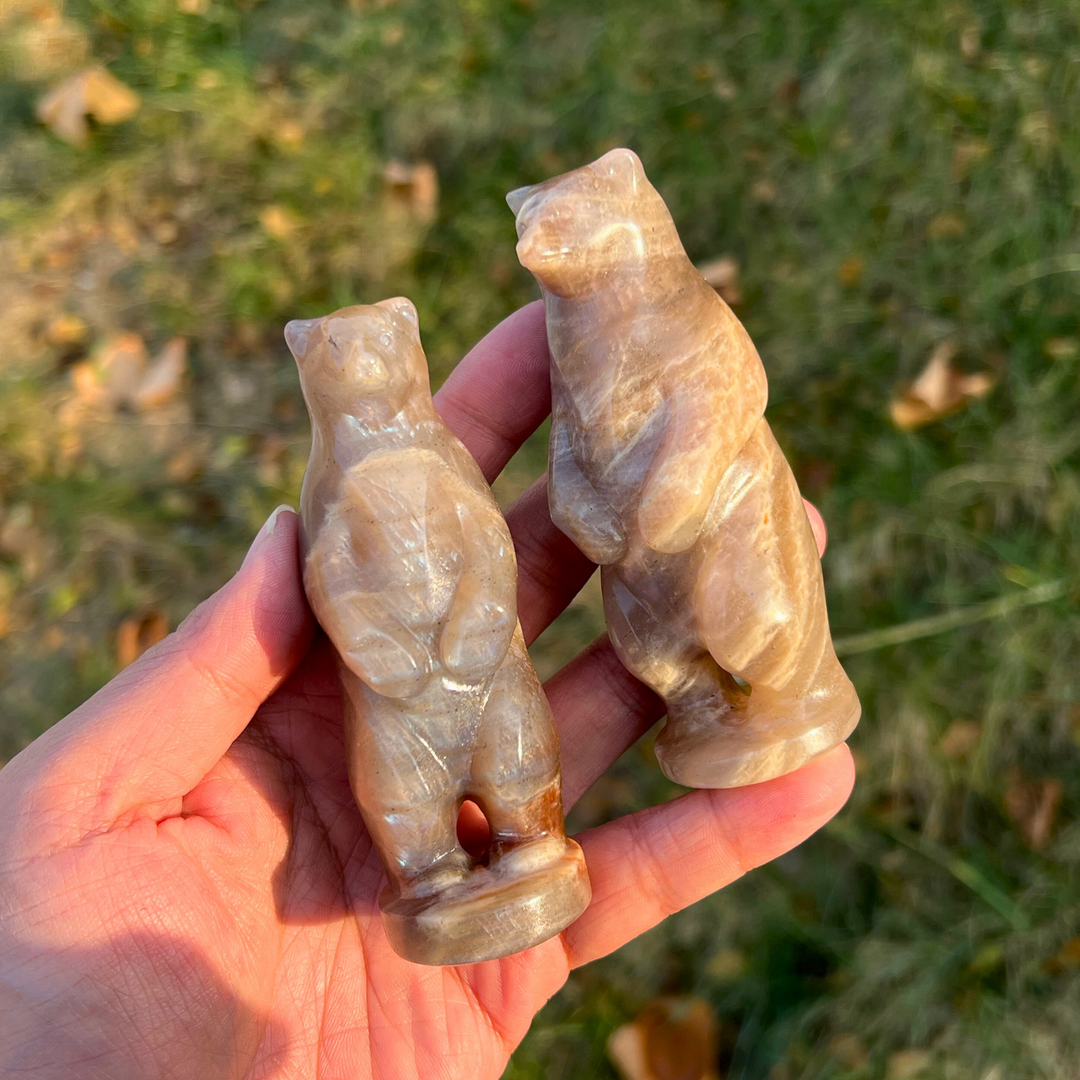 Natural Sunstone-Moonstone Standing Bear