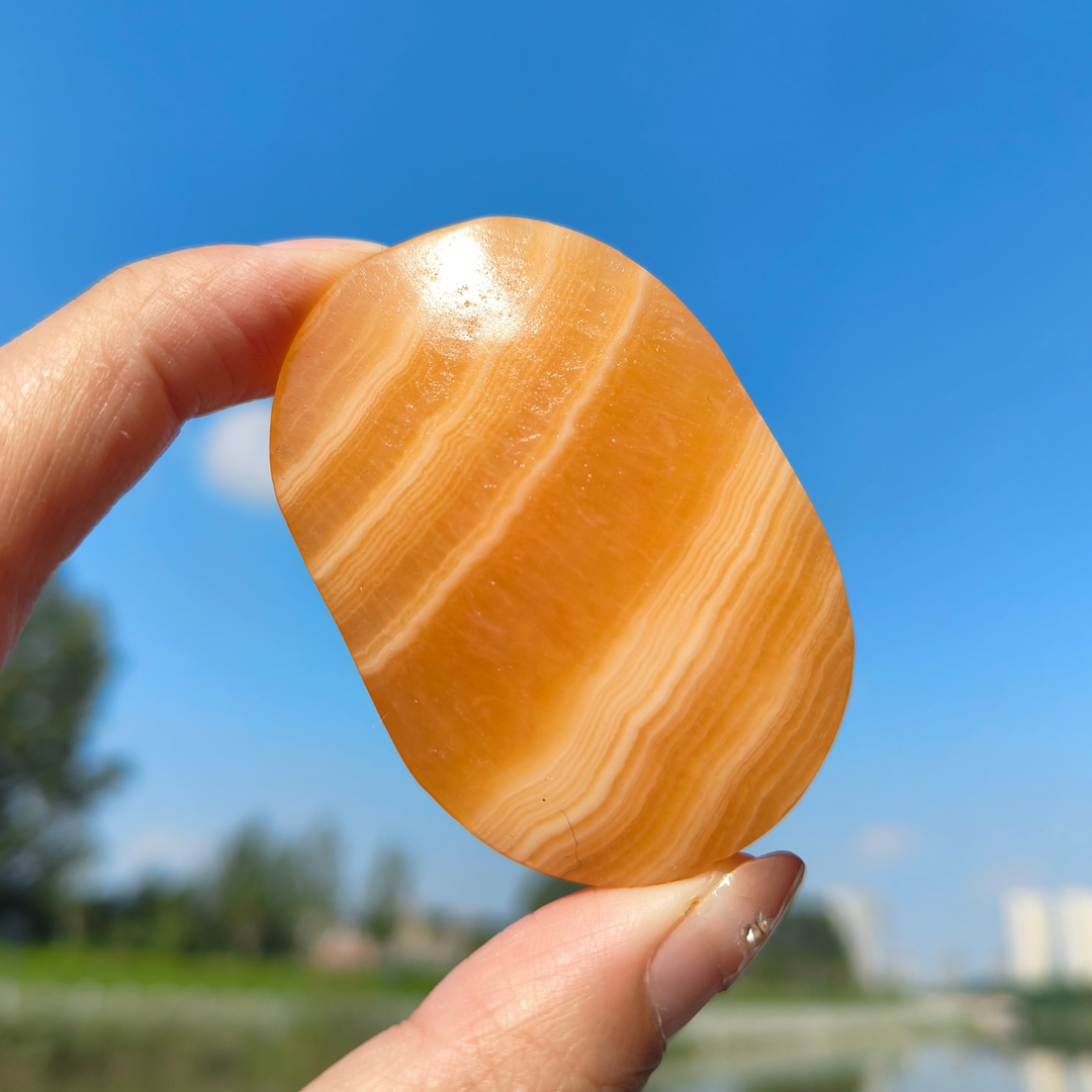 Yellow Calcite Palm Stone
