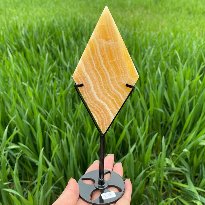 Unique,Natural Crystal Yellow Calcite Rhombus Slice
