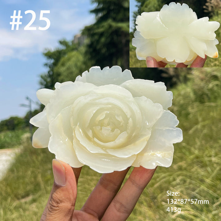 Unique,Natural Crystal Afghanistan Jade Peony Carving