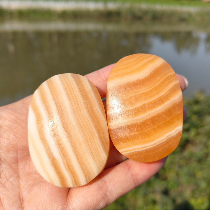 Yellow Calcite Palm Stone