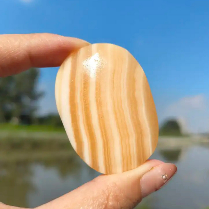 Yellow Calcite Palm Stone