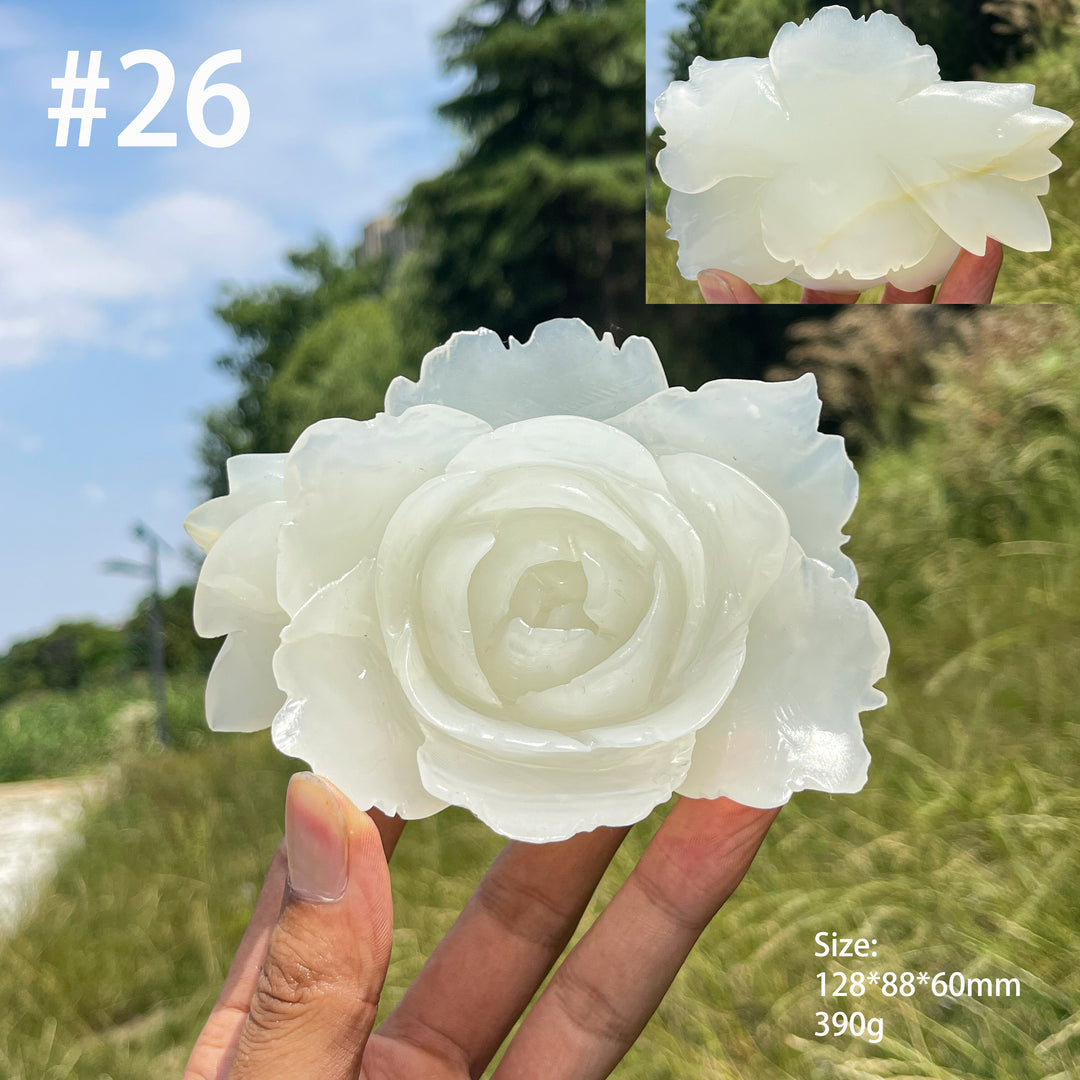 Unique,Natural Crystal Afghanistan Jade Peony Carving