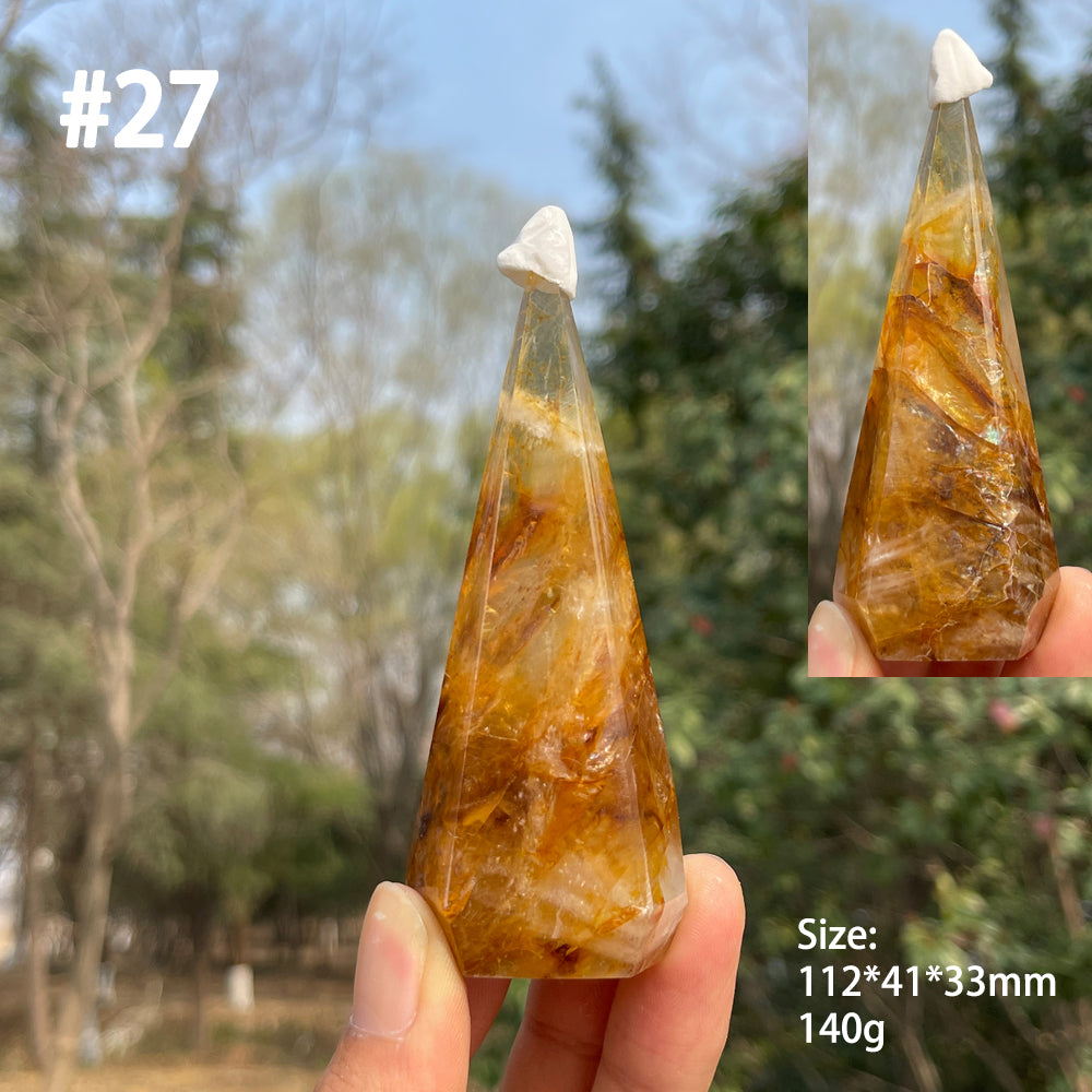 Unique,Natural Crystal Golden Healer Diamond Tower