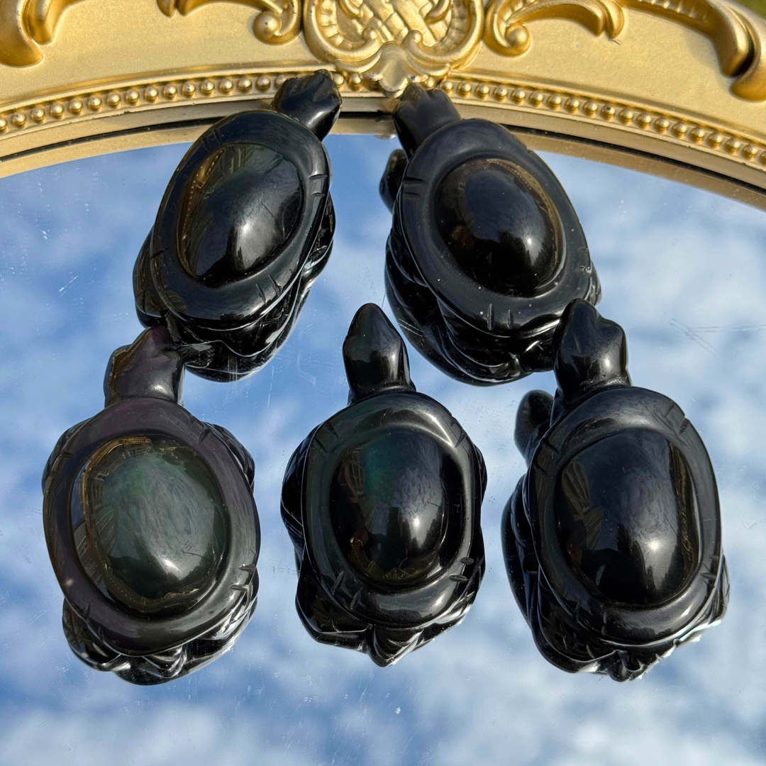 Natural Rainbow Obsidian Turtle